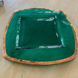LE Smith Gold rimmed Green glass plate